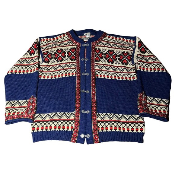 Vintage Gann Sporty Ren Ny Ull Knit Blue Cardigan Sweater Metal Hooks Women’s 50 - Picture 7 of 10